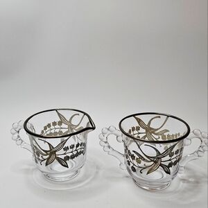 Vtg Candlewick Imperial Glass Open Sugar And Creamer Set Sterling Silver Overlay